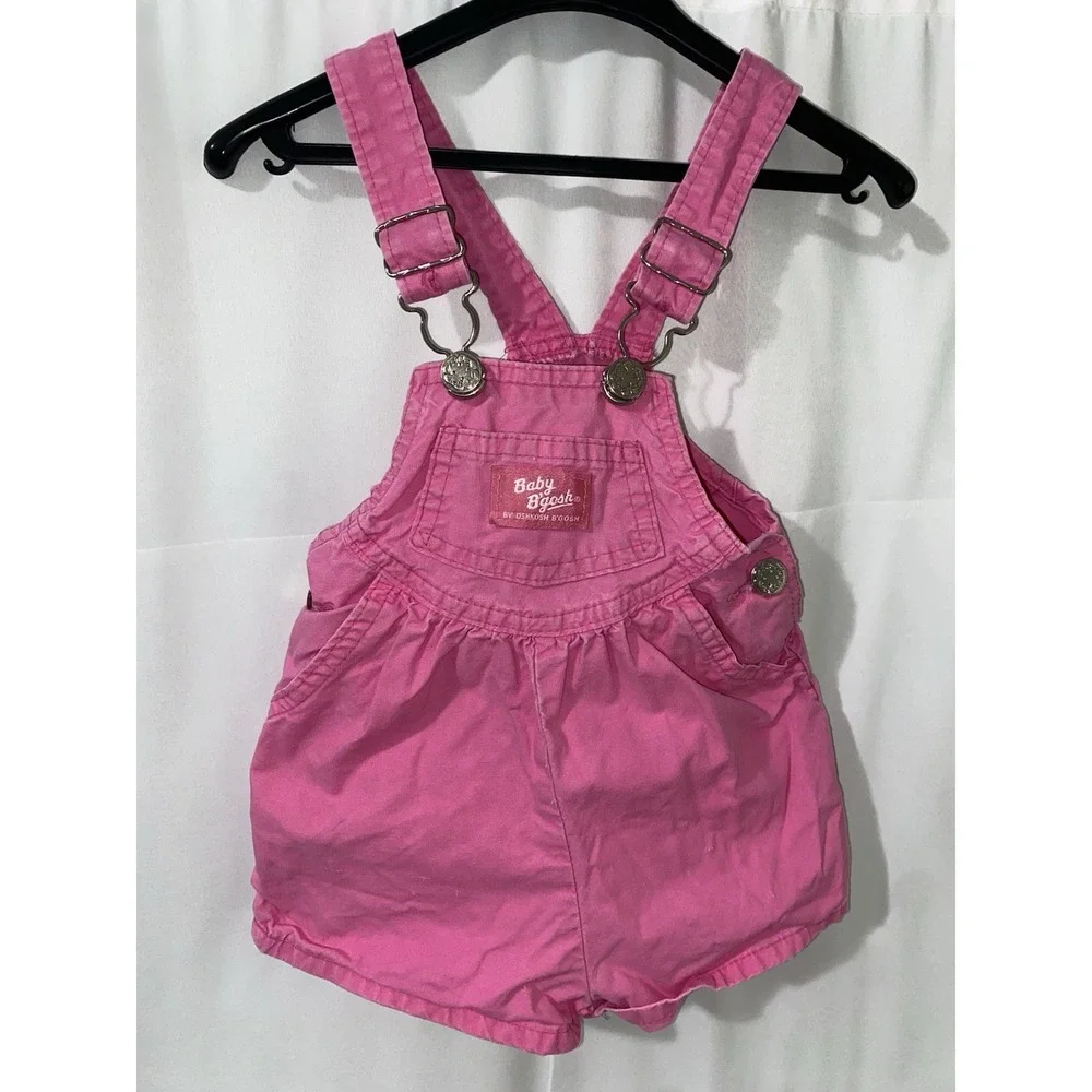 Vintage Baby BGosh OshKosh Pink Bib Shortalls Overalls Size 12 Months